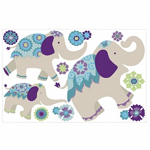 Наклейки для декора - Слоники, цвет – фиолетовый (Roommates, RMK3045TBk)